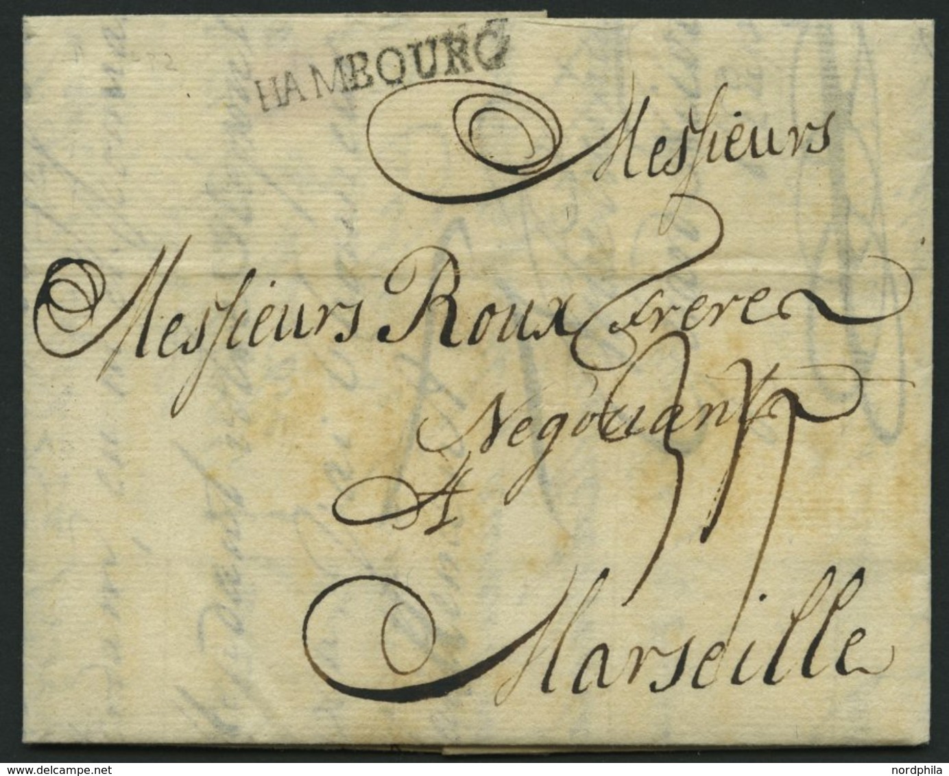 HAMBURG 1782, HAMBOURG, L1 Auf Brief Nach Marseille, Pracht - Prephilately