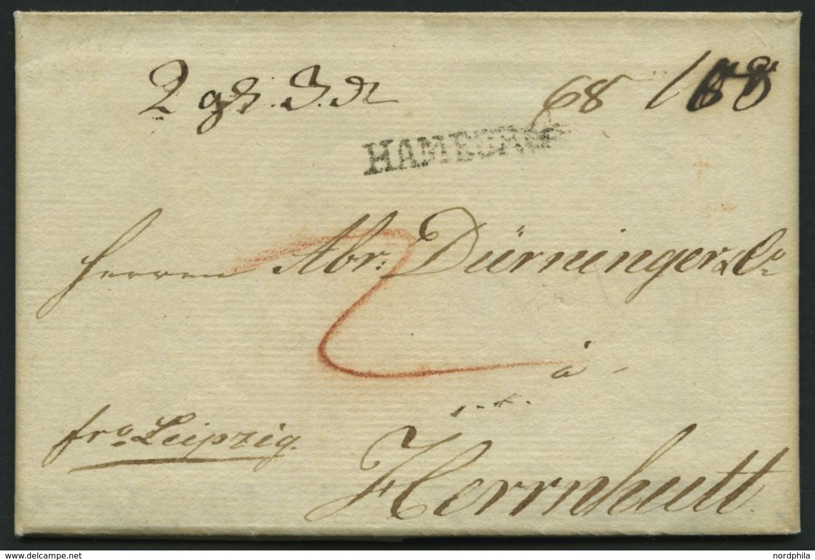 HAMBURG VORPHILA 1801, HAMBURG, L1 Auf Begleitbrief Nach Herrnhut, Handschriftlich Frc Leipzig, Pracht, Signiert - Prephilately