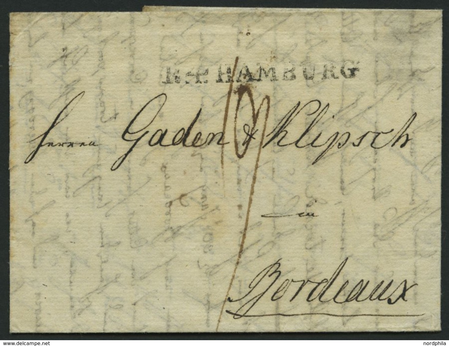 HAMBURG VORPHILA 1806, R.4. HAMBURG, Forwarded-Letter (Heise Und Harder) Von Stettin Nach Hamburg Und Dann Nach Bordeaux - Prephilately