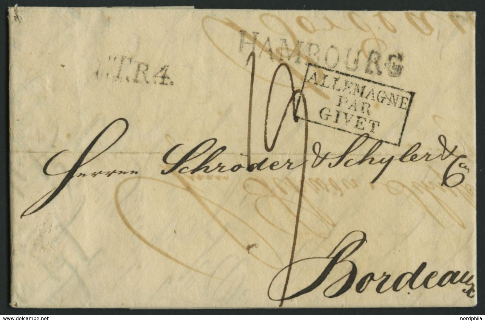 HAMBURG VORPHILA 1819, HAMBOURG, L1 Auf Brief Nach Bordeaux, 2 Verschiedene Transitstempel, Pracht - Vorphilatelie