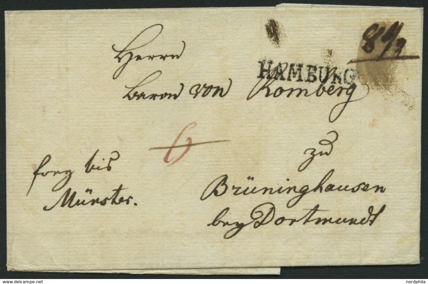 HAMBURG, L1 Auf Brief Nach Brüninghausen By Dortmundt, Handschriftlich Frey Bis Münster, Pracht - Vorphilatelie