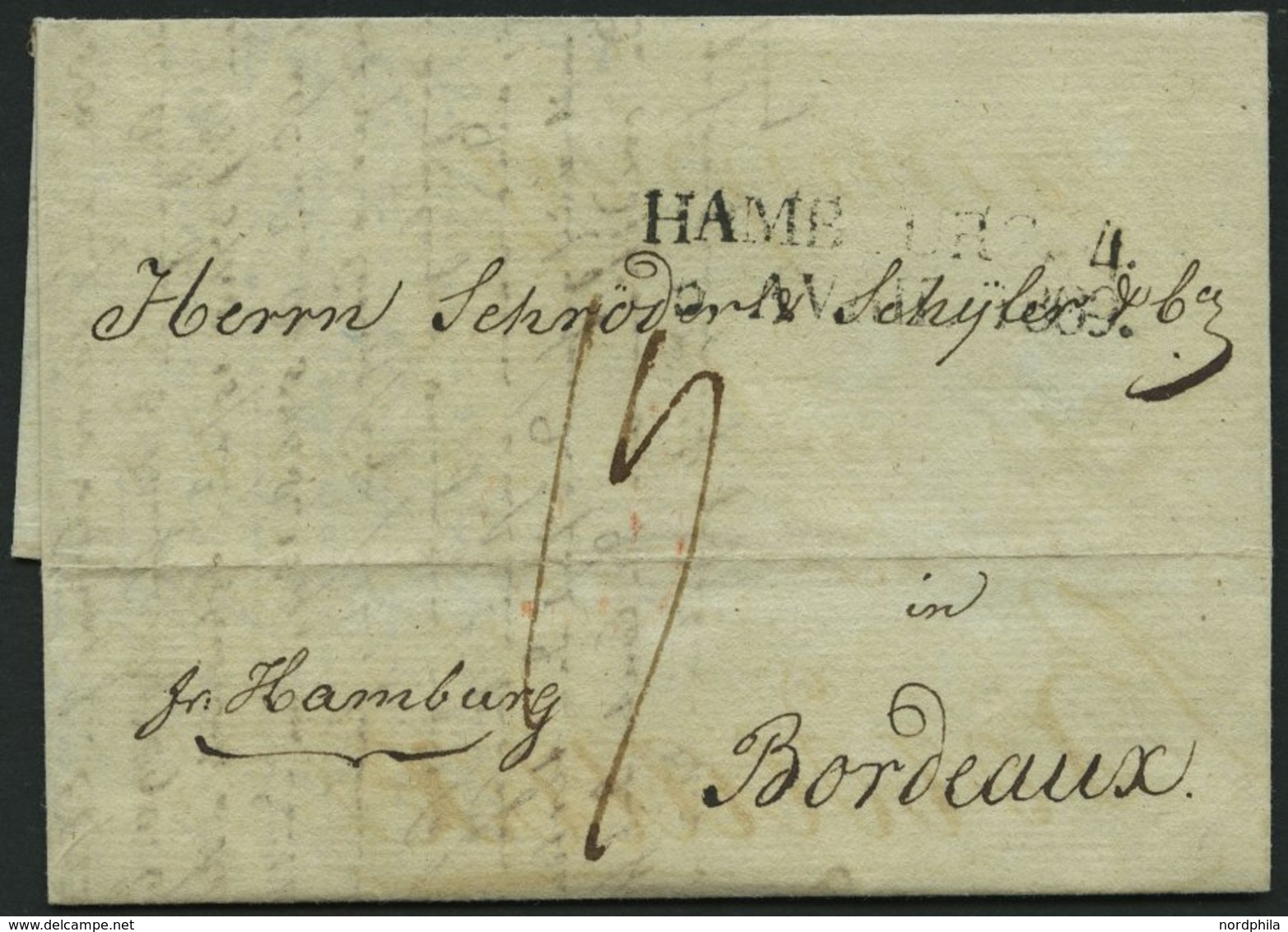 HAMBURG-VORPHILA 1809, HAMBOURG. 4., L2 Auf Brief Von Altona Nach Bordeaux, Handschriftlich Fr. Hamburg, Feinst - Autres & Non Classés