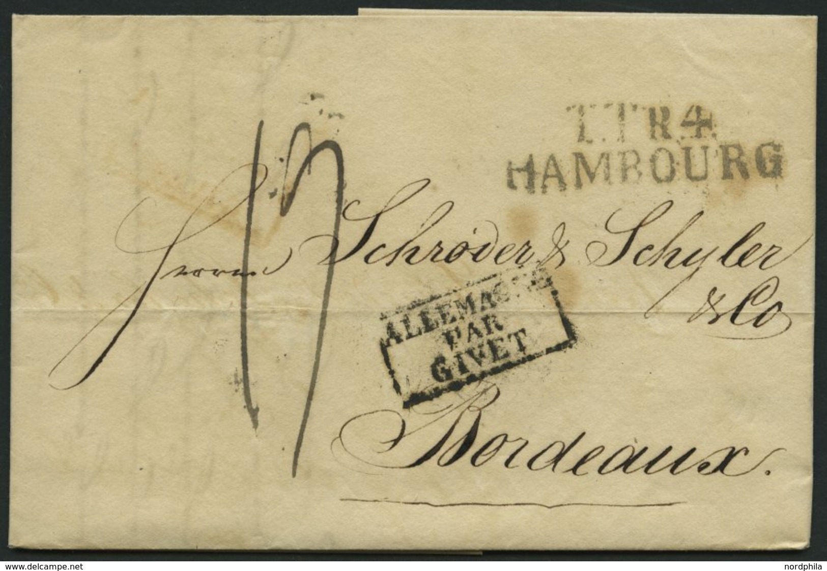 HAMBURG - THURN UND TAXISCHES O.P.A. 1825, TT.R.4. HAMBOURG, L2 Auf Brief Nach Bordeaux, Und Transitstpl. ALLEMAGNE/PAR/ - Other & Unclassified