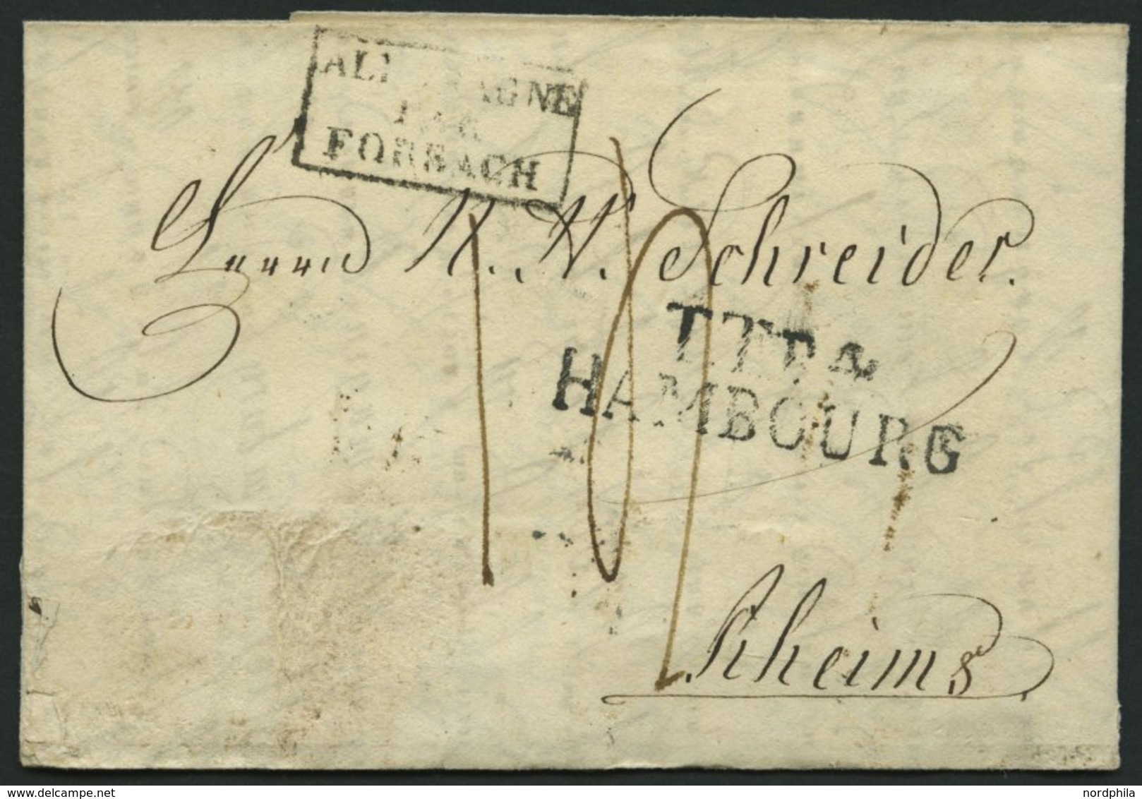 HAMBURG - THURN UND TAXISCHES O.P.A. 1828, TT.R.4. HAMBOURG, L2 Auf Forwarded-Letter Von Elbing Nach Rheims, Agent P.H.  - Other & Unclassified