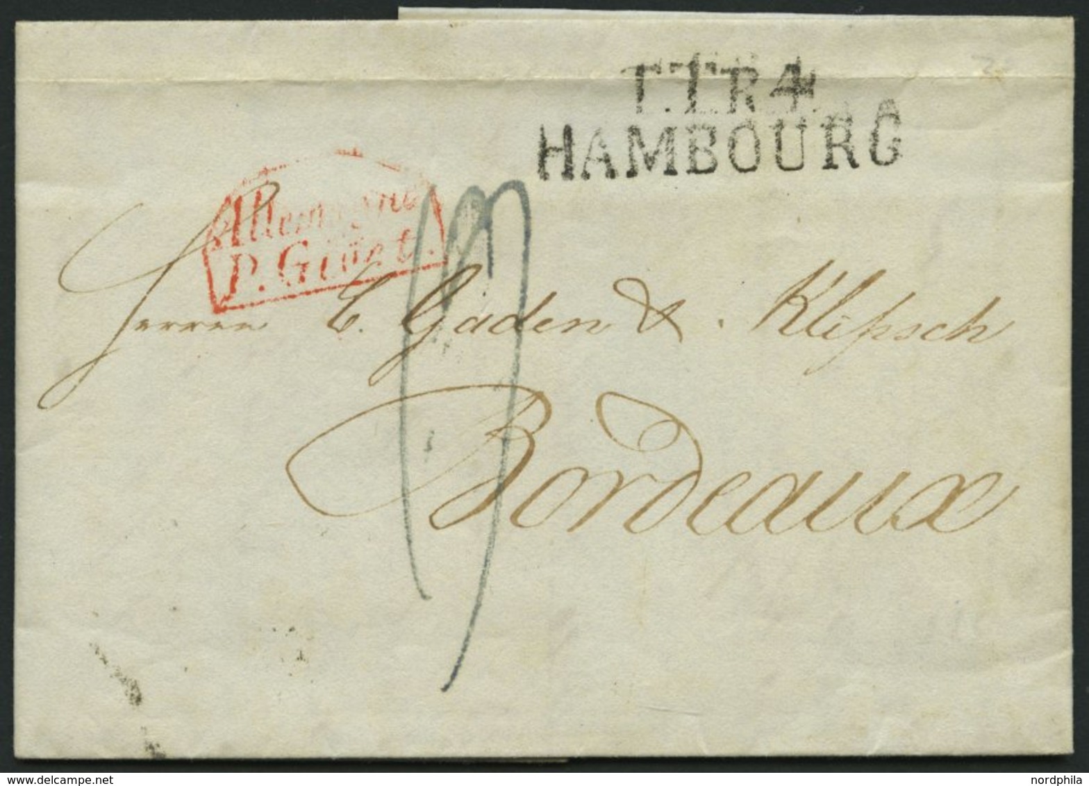 HAMBURG - THURN UND TAXISCHES O.P.A. 1829, TT.R.4 HAMBOURG, L2 Auf Brief Nach Bordeaux, Roter Segmentstempel ALLEMAGNE/P - Sonstige & Ohne Zuordnung