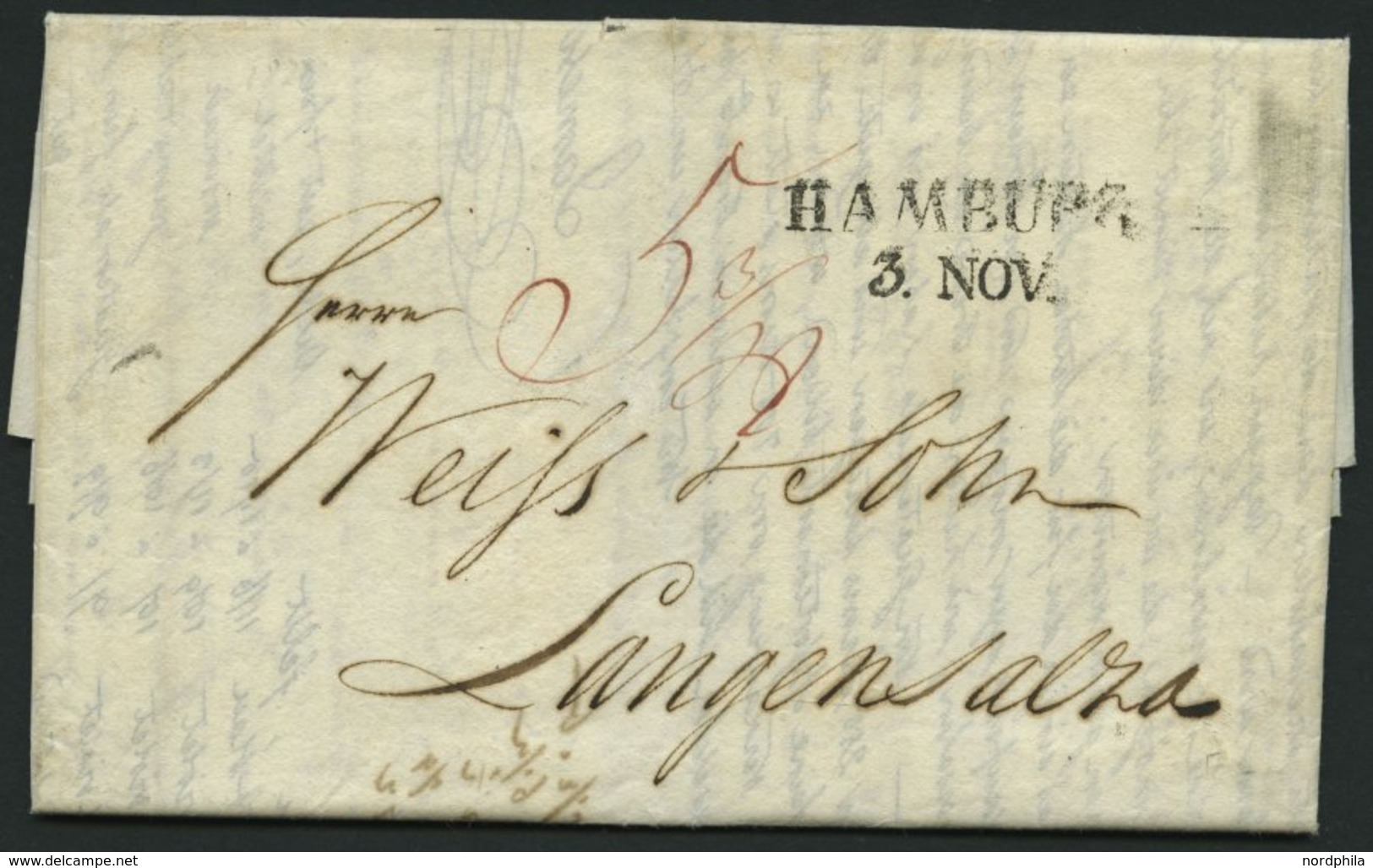 HAMBURG-VORPHILA 1826, HAMBURG, L2 Forwarded-Letter. Aus London, Abs. PAf Spalding Und Co., Nach Langensalza, Pracht - Prephilately