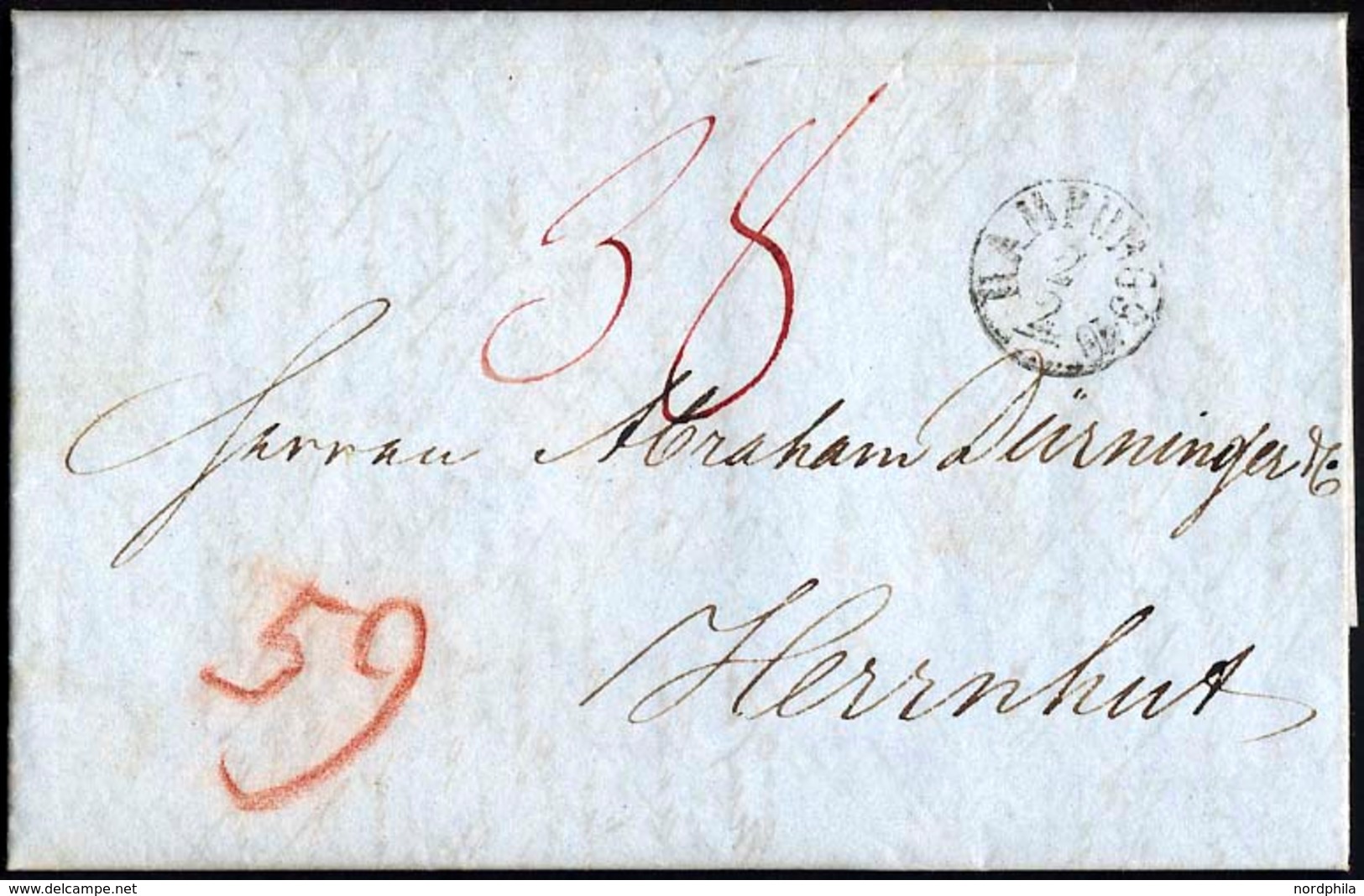 HAMBURG-VORPHILA 1847, HAMBURG, K1 Auf Brief Nach Herrenhut, Pracht - Prephilately