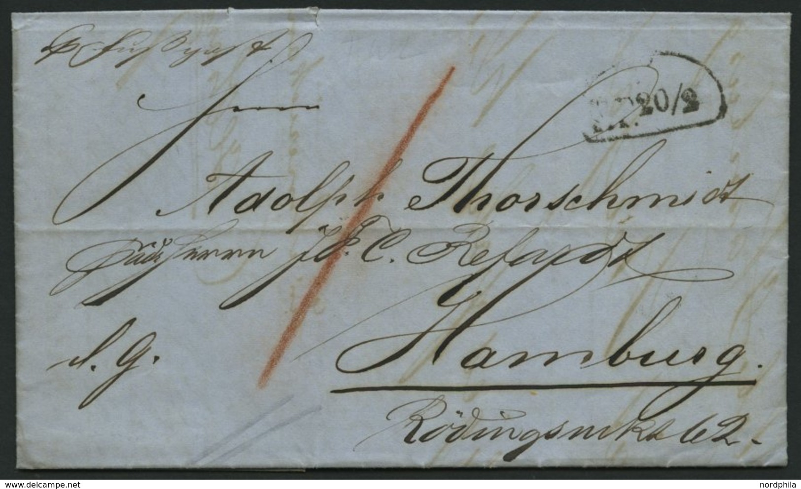 HAMBURG VORPHILA 1859, Fußpoststempel F.P. 20/2 Auf Forwarded-Letter Von Bogota (Kolumbien) Nach Hamburg, Prachtbrief, R - Préphilatélie