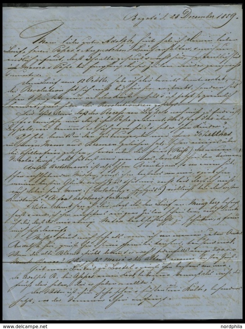 HAMBURG VORPHILA 1859, Fußpoststempel F.P. 20/2 Auf Forwarded-Letter Von Bogota (Kolumbien) Nach Hamburg, Prachtbrief, R - Prefilatelia