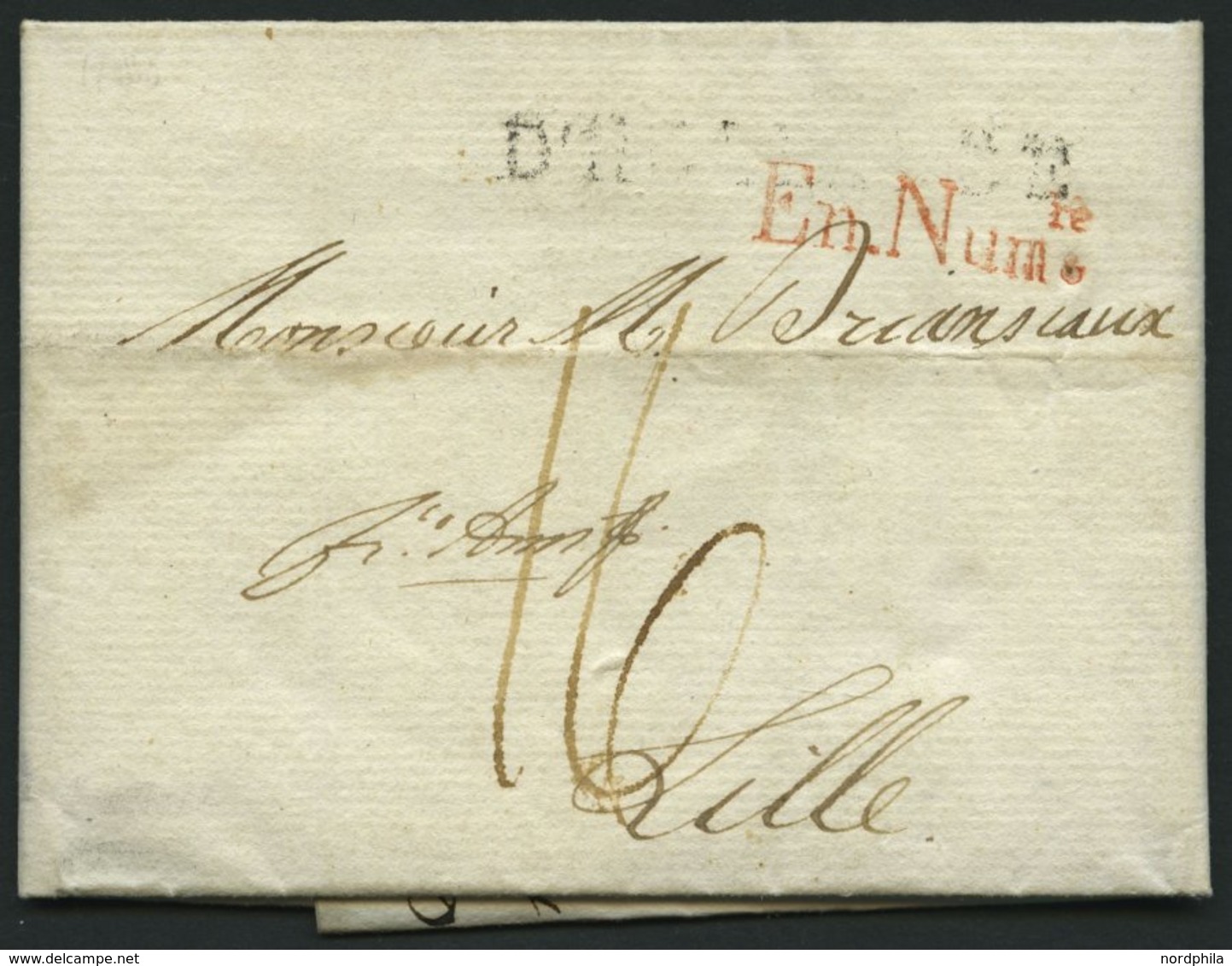 HAMBURG - GRENZÜBERGANGSSTEMPEL 1796, D.HOLLANDE, L1 Auf Brief Nach Lille, Roter Stempel En. Num., Rückseitig Handschrif - Prephilately