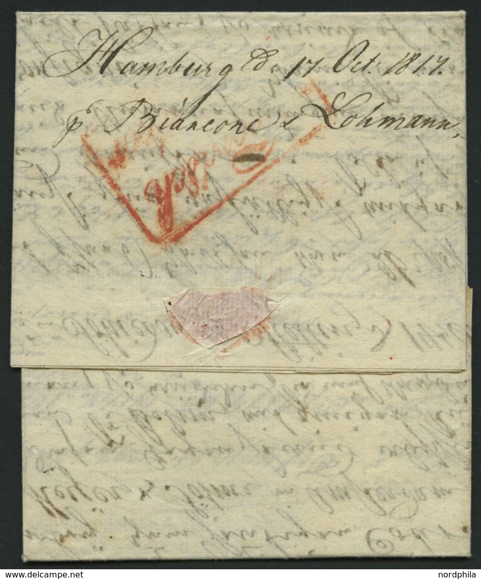 HAMBURG - GRENZÜBERGANGSSTEMPEL 1817, Forwarded-Letter Von Stettin über Hamburg Nach Schiedam, Vorderseitig Roter Unlese - Prephilately