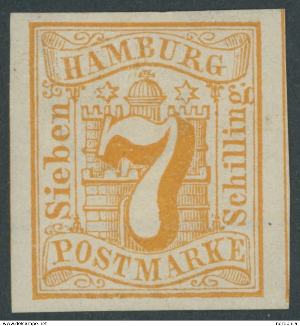 HAMBURG 6 *, 1859, 7 S. Lebhaftgelblichorange, Falzreste, Breitrandig, Pracht, Mi. 130.- - Hamburg