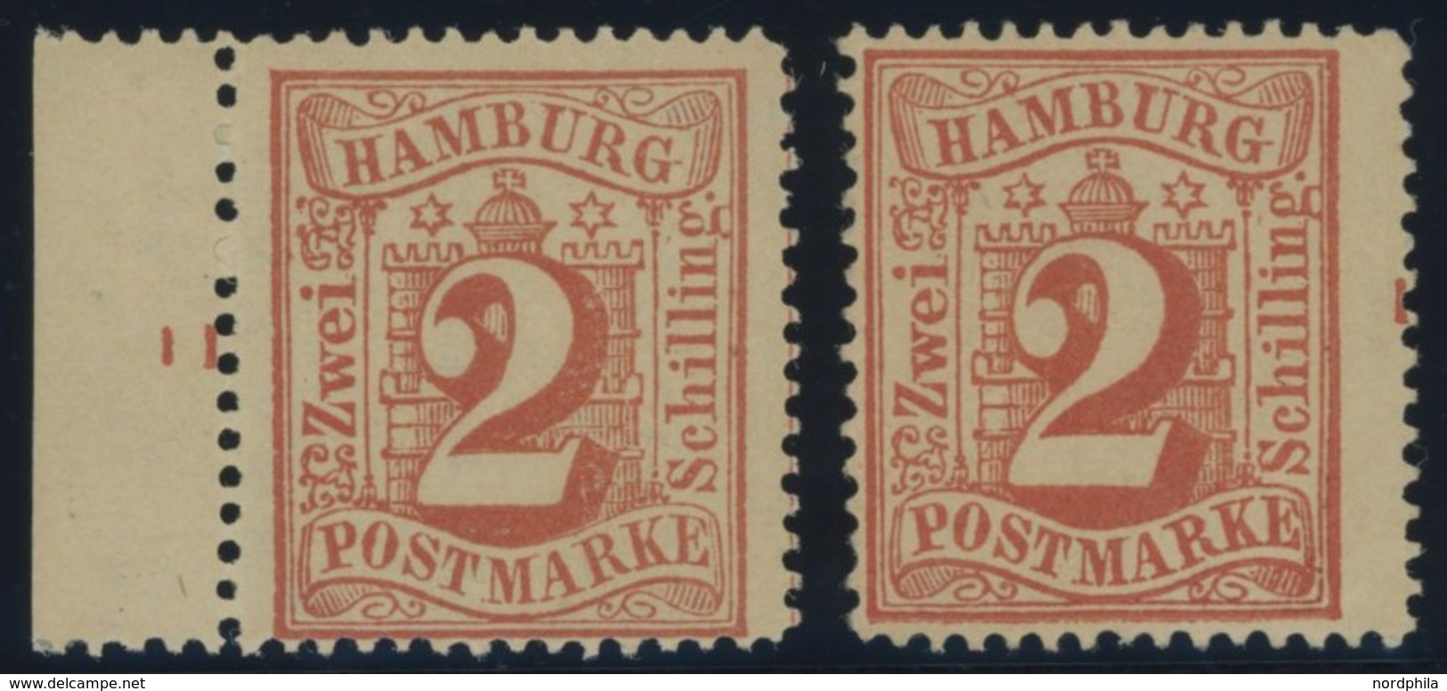 HAMBURG 13 *, 1864, 2 S. Orangerot, Linkes Randstück Mit Nummer 11 Und Marke Mit Teilnummer Im Rechten Rand, Falzreste,  - Hambourg