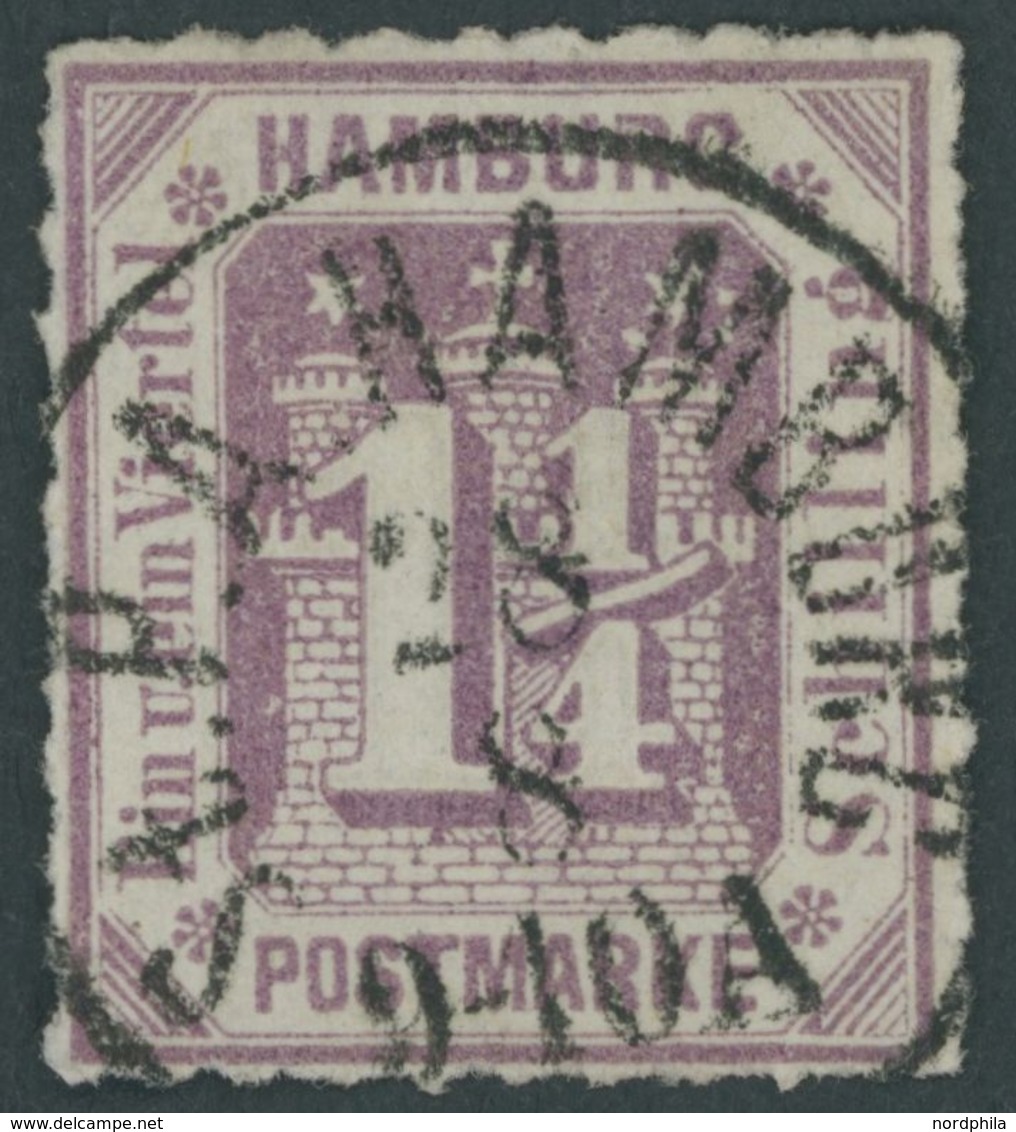 HAMBURG 20b O, 1866, 11/4 S. Graupurpur, Schwarzer K1 St.P.A. HAMBURG, Kabinett, Kurzbefund Lange - Hamburg