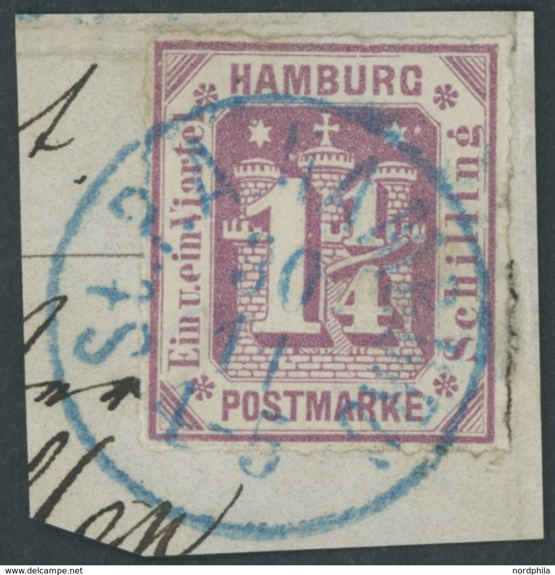 HAMBURG 20b BrfStk, 1866, 11/4 S. Graupurpur, Blauer K1 St.P.A. HAMBURG, Prachtbriefstück, Kurzbefund Lange - Hamburg