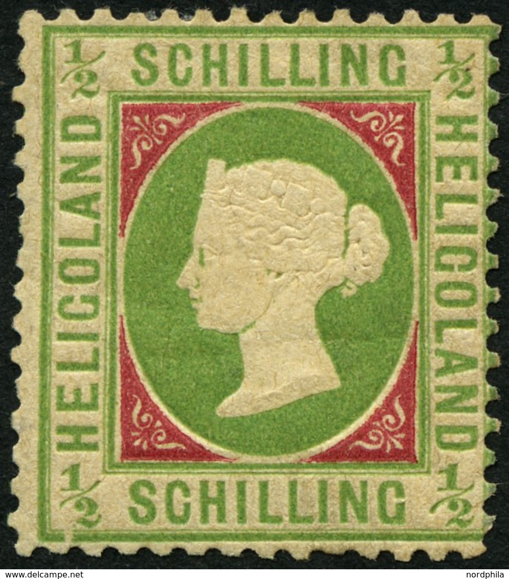 HELGOLAND 6hII *, 1873, 1/2 S. Lebhaftbläulichgrün/karmin Mit Plattenfehler Bruch Der Unteren Einfassungslinie Unter Der - Helgoland