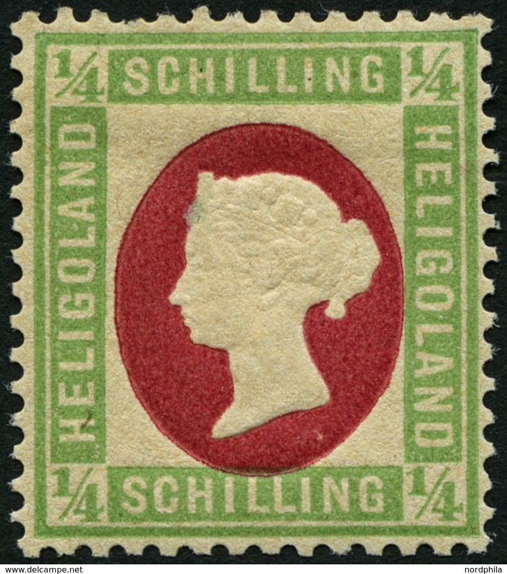 HELGOLAND 8F *, 1873, Fehldruck: 1/4 S. Grün/karmin, Falzrest, Ein Kurzer Zahn Sonst Pracht, Fotobefund Schulz, Mi. 120. - Héligoland