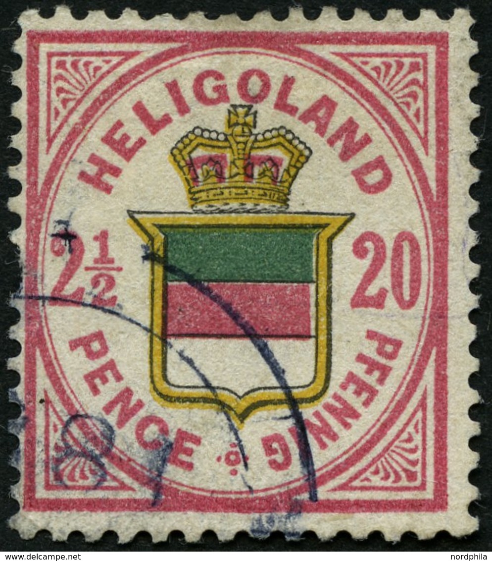 HELGOLAND 18c O, 1882, 20 Pf. Hellrosalila/graugelb/graugrün, Rundstempel, Feinst (Zahnfehler), Gepr. Lemberger, Mi. 120 - Helgoland