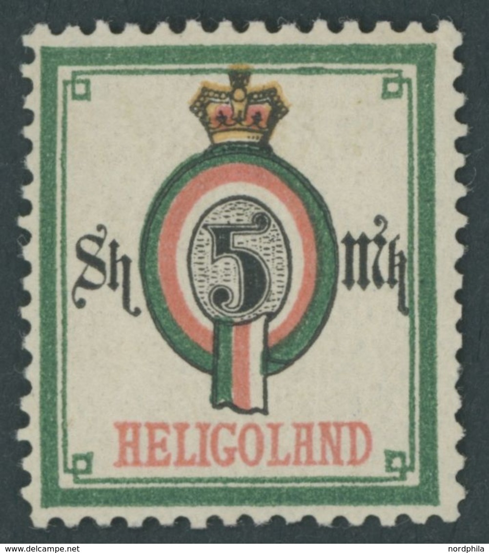 HELGOLAND 20A *, 1879, 5 M. Wertziffer Im Oval, Falzrest, üblich Gezähnt Pracht, Mi. 180.- - Héligoland