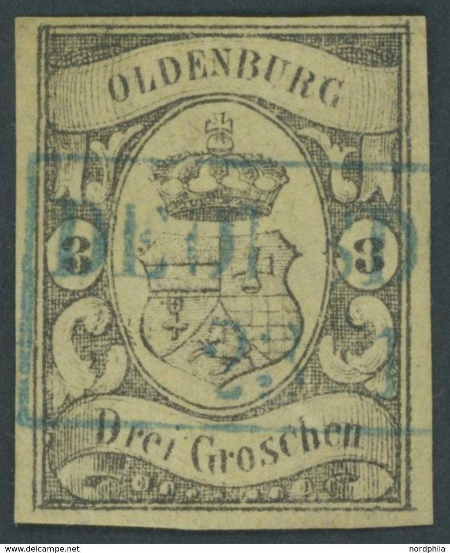 OLDENBURG 8 O, 1859, 3 Gr. Schwarz Auf Graugelb, Blauer R2 DEDESDORF, Pracht, Mi. 750.- - Oldenbourg