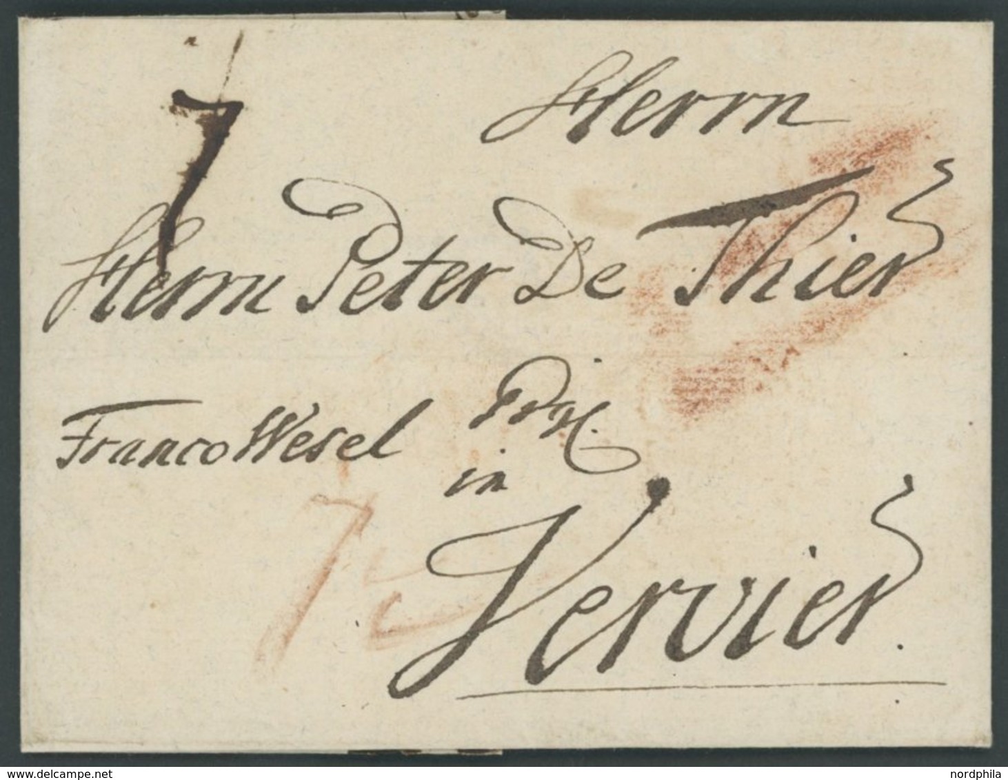 PREUSSEN BRESLAU Auf Brief (1770) Nach Verviers/Belgien Mit Franco Wesel Und Taxvermerk 7, Pracht - Préphilatélie