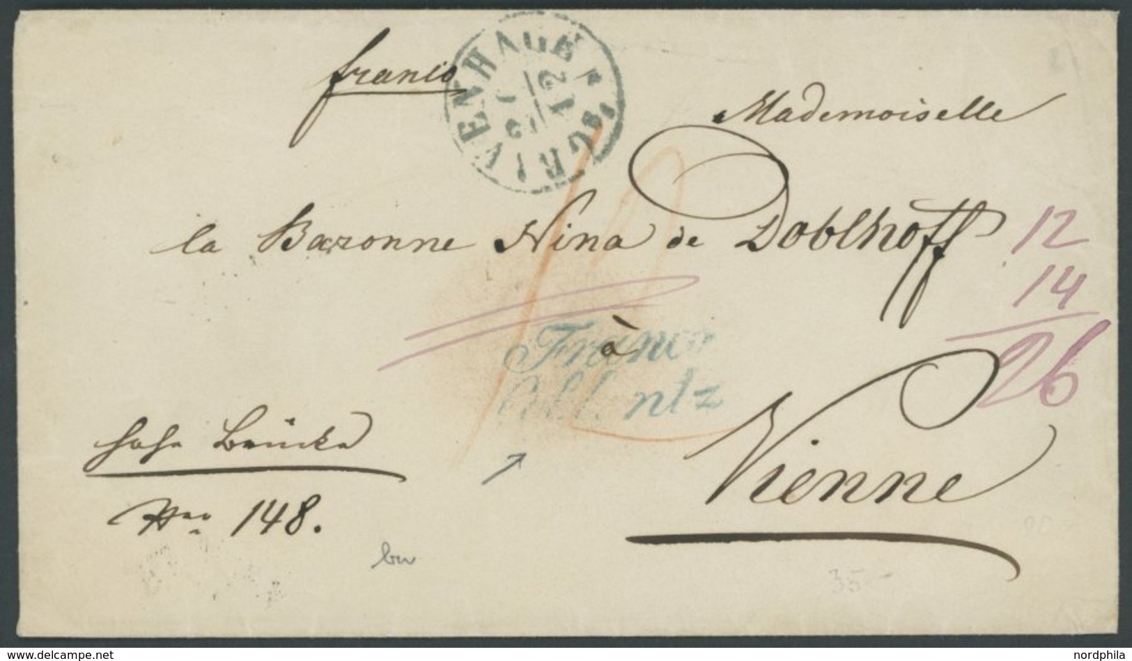 PREUSSEN 1753-1866, 5 Interessante Grenzübergangsbelege: Flensburg-Bordeaux, Angeleterre-Cognac, Holland-Wien, Berlin-Ro - Prephilately