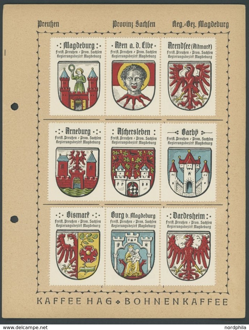 PREUSSEN 1925/30, Provinz Sachsen/Reg.-Bez. Magdeburg: 54 Verschiedene Farbige Stadtwappen-Vignetten Von Aken An Der Elb - Autres & Non Classés