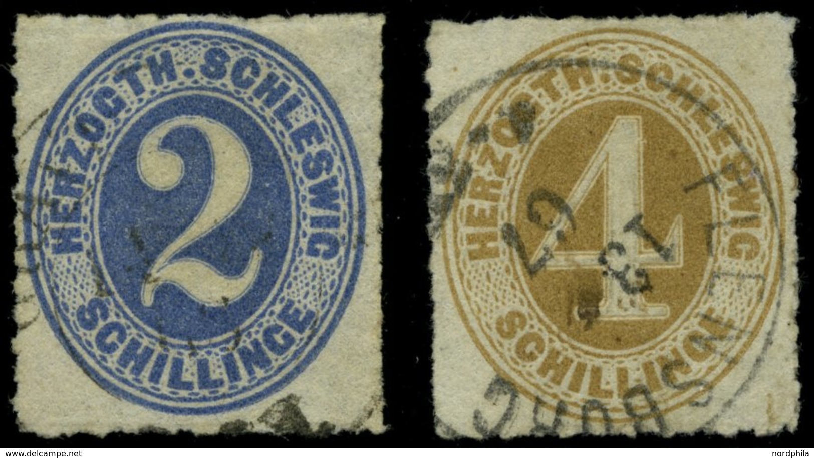 SCHLESWIG-HOLSTEIN 16/7 O, 1865, 2 S. Grauultramarin Und 4 S. Braunocker, 2 Prachtwerte, Mi. 170.- - Schleswig-Holstein