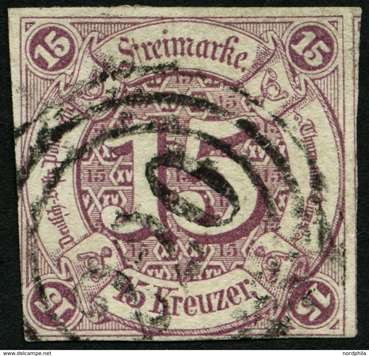 THURN Und TAXIS 24 O, 1859, 15 Kr. Braunpurpur, Bis Auf Eine Ecke Voll-breitrandig, Gepr. Engel, Mi. 120.- - Autres & Non Classés