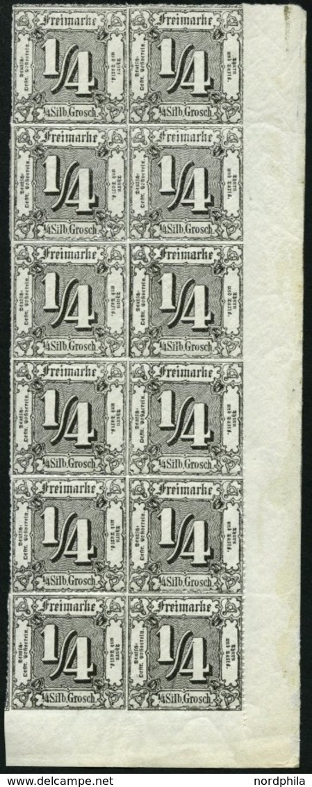 THURN Und TAXIS 35 **, 1865, 1/4 Gr. Schwarz Im Postfrischen Zwölferblock A.d. Rechten Unteren Bogenecke - Sonstige & Ohne Zuordnung