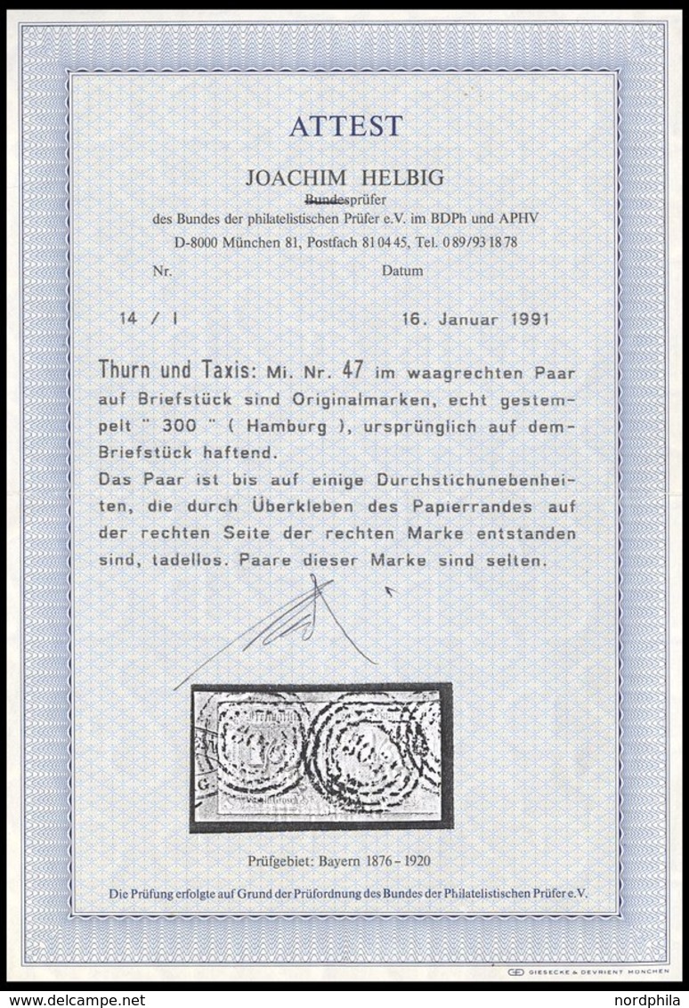 THURN Und TAXIS 47 Paar BrfStk, 1866, 1/2 Gr. Gelborange Im Waagerechten Paar Mit Nummernstempeln 300 (HAMBURG) Auf Brie - Autres & Non Classés