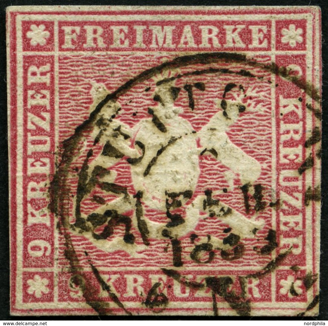 WÜRTTEMBERG 9a O, 1857, 9 Kr. Karminrosa, Vollrandig, Pracht - Altri & Non Classificati