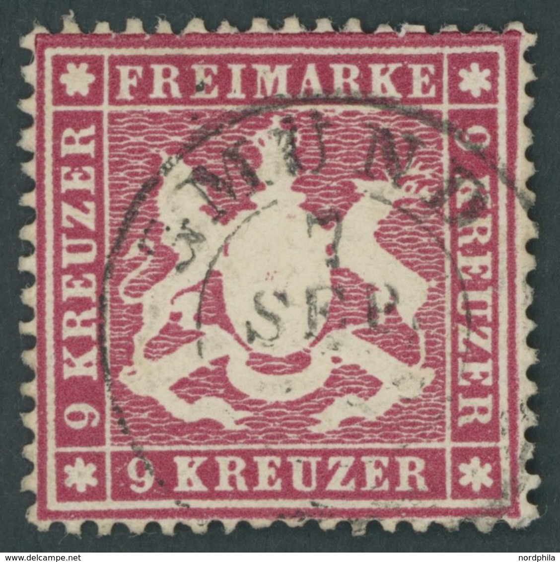 WÜRTTEMBERG 19xa O, 1860, 9 Kr. Karmin, Dickes Papier, K2 GMÜND, Pracht, Mi. 150.- - Other & Unclassified