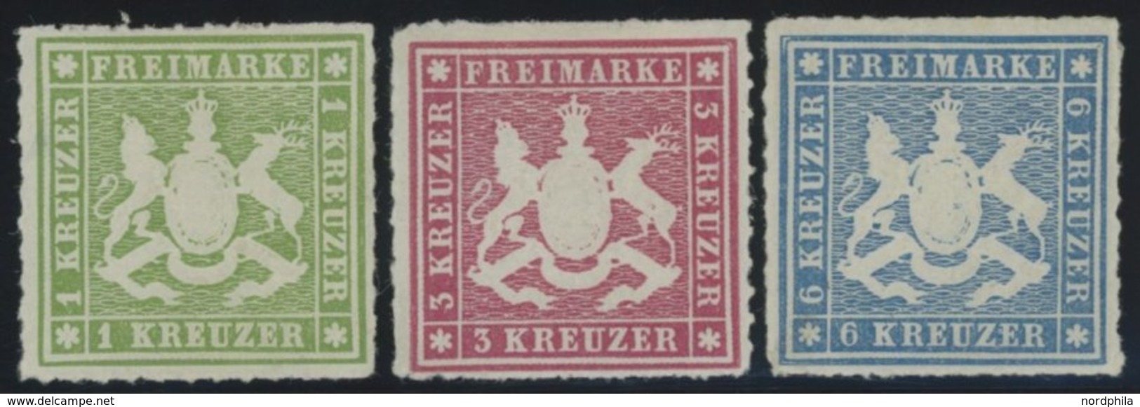 WÜRTTEMBERG 30-32a *, 1865, 1 - 6 Kr., 3 Ungebrauchte Werte Feinst/Pracht, Mi. 480.- - Sonstige & Ohne Zuordnung