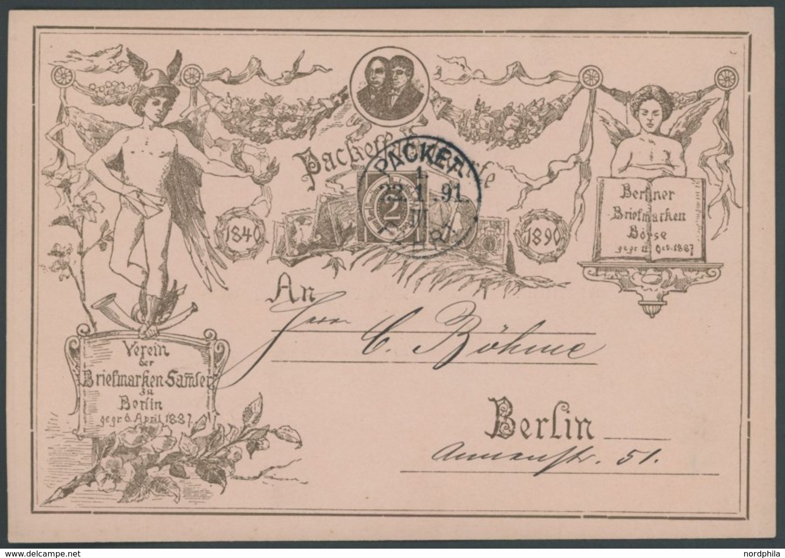 BERLIN PACKETFAHRT GESELLSCHAFT: Private Jubiläumskarte Des Vereins Der Briefmarken-Sammler Zu Berlin 1887, K1 1. PACKET - Sonstige & Ohne Zuordnung