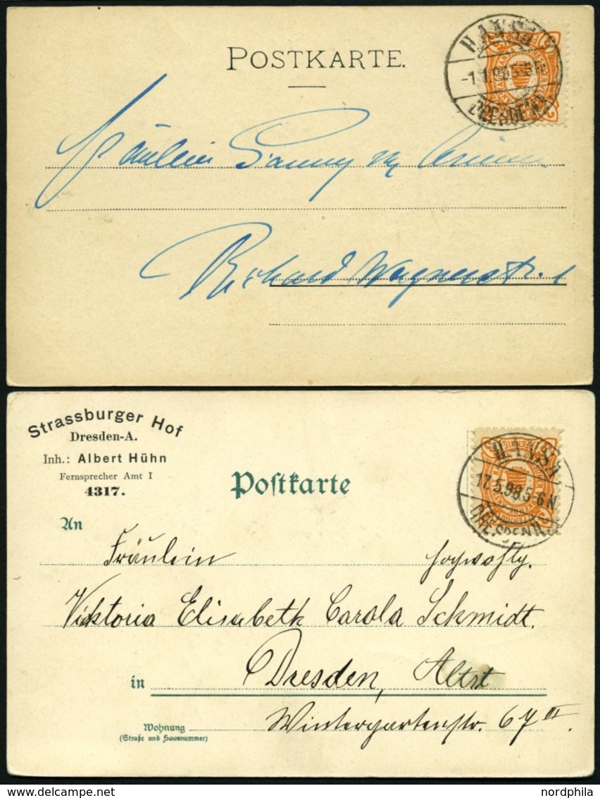 DRESDEN C 108 BRIEF, HANSA: 1898/9, 3 Pf. Orange Auf 2 Verschiedenen Ansichtskarten, Pracht - Privatpost