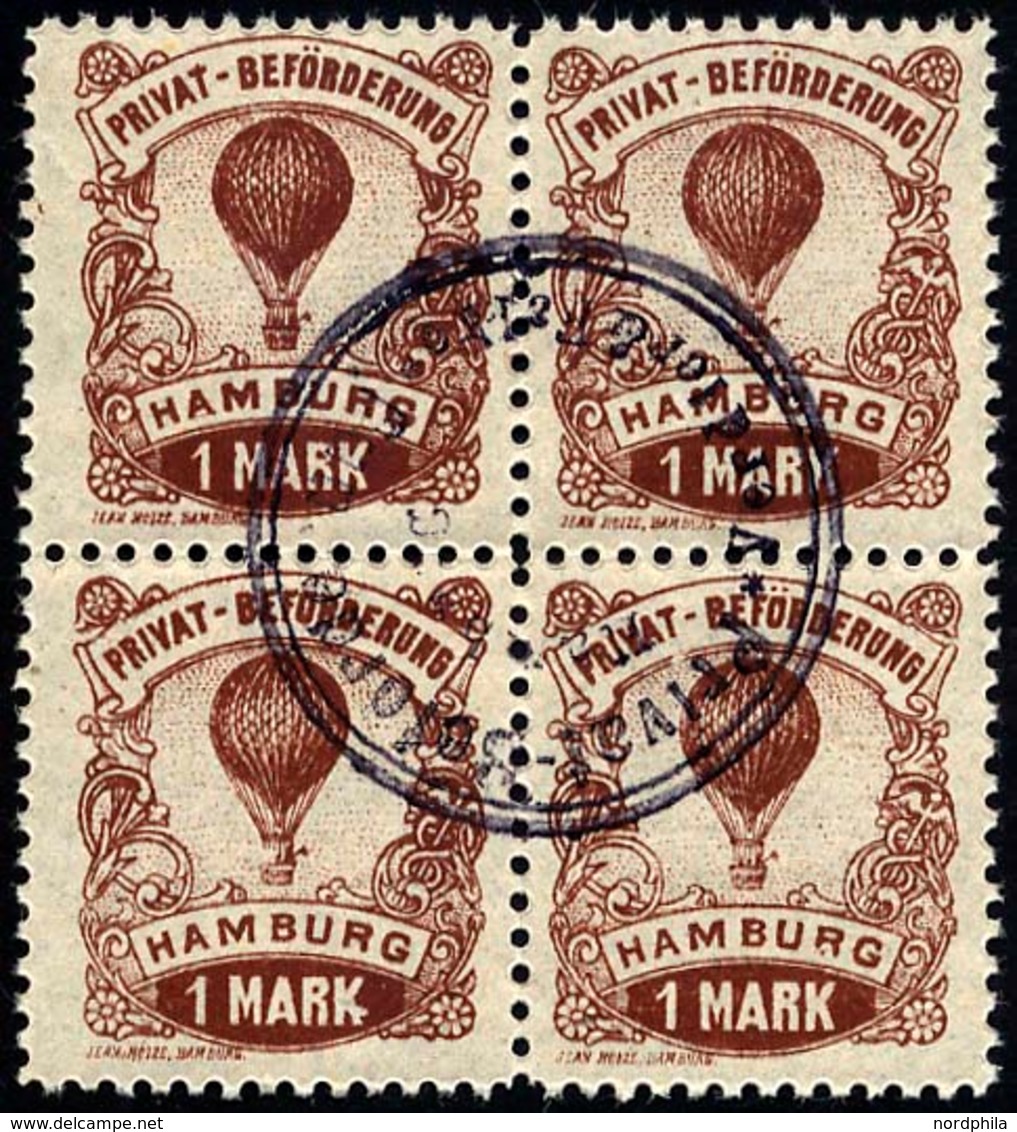 HAMBURG E 16A VB O, HAMMONIA II: 1888, 1 M. Ballon, Gezähnt 111/2, Im Viererblock, Zentrischer Stempel, Mi. (100.-) - Postes Privées & Locales