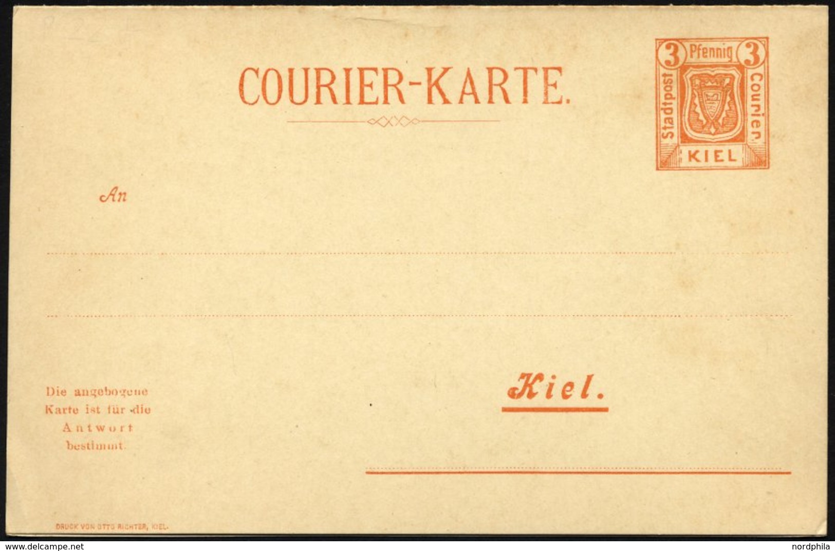KIEL A P 22 BRIEF, COURIER: 1899, 3/3 Pf. Orange, Antwort-Doppelkarte, Ungebraucht, Pracht, R! - Posta Privata & Locale