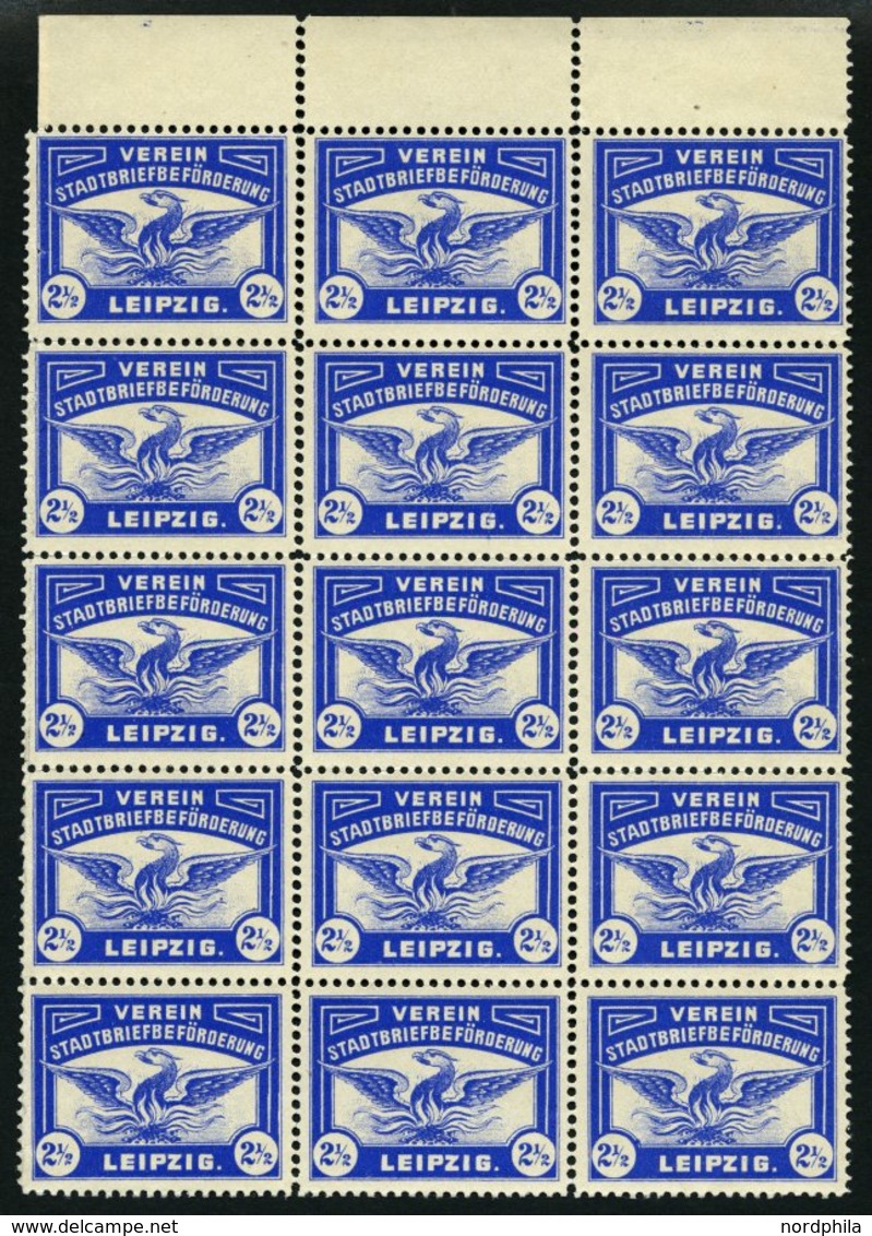 LEIPZIG G 5 (*), 1908, 21/2 Pf. Phönix Im Bogenteil Von 15 Stück, Ohne Gummi, Pracht - Postes Privées & Locales