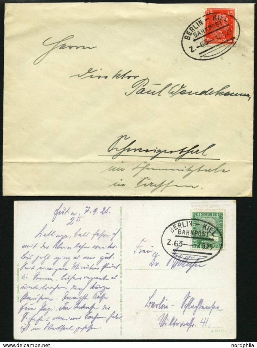 BAHNPOST Berlin-Kiel (Zug 63 (3x),64 (2x) Und 66), 1923-1944, 6 Belege Feinst/Pracht - Maschinenstempel (EMA)