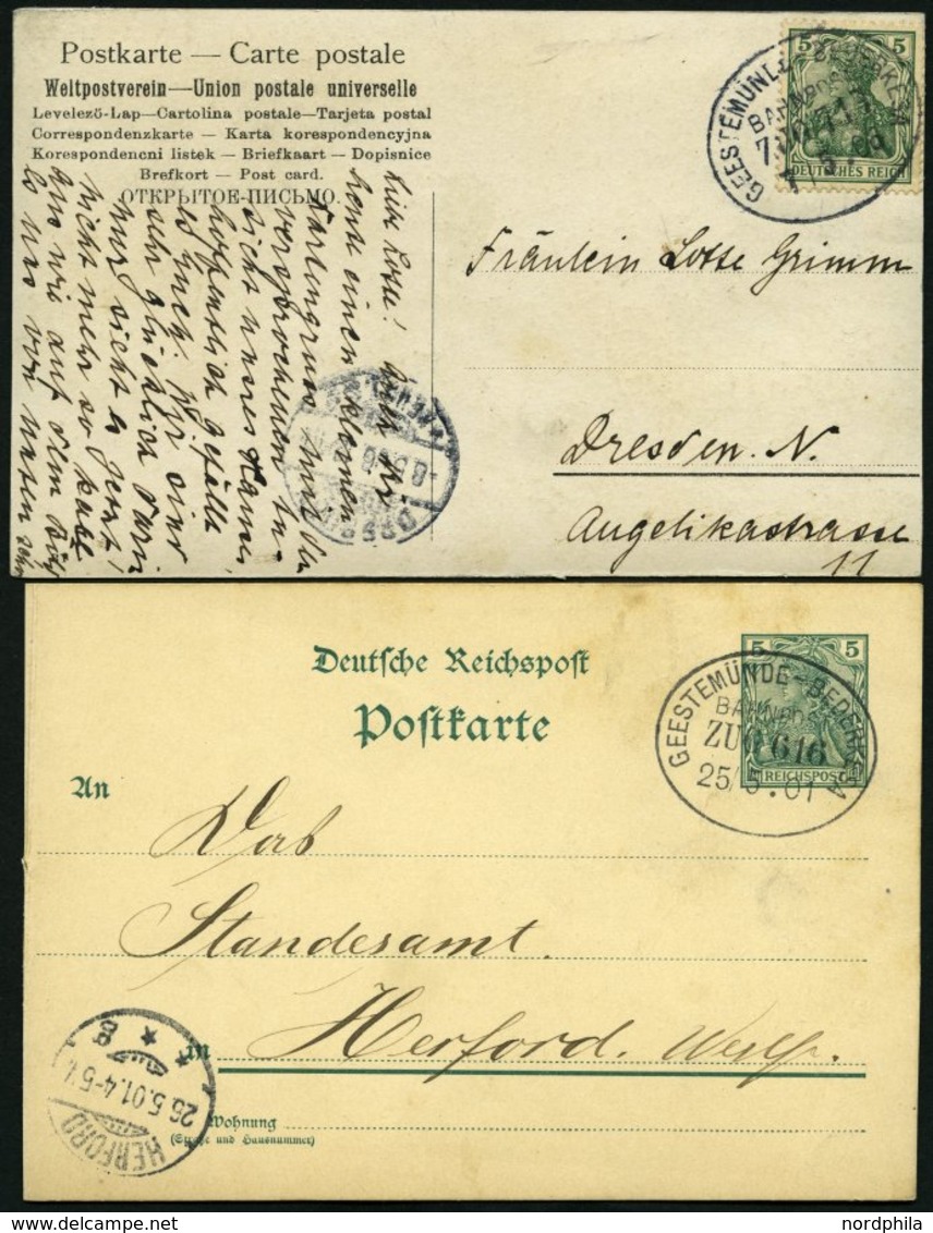 BAHNPOST Geestemünde-Bederkesa (Zug 616 Und 713), 1901 Und 1906, 2 Karten Fast Nur Pracht - Maschinenstempel (EMA)