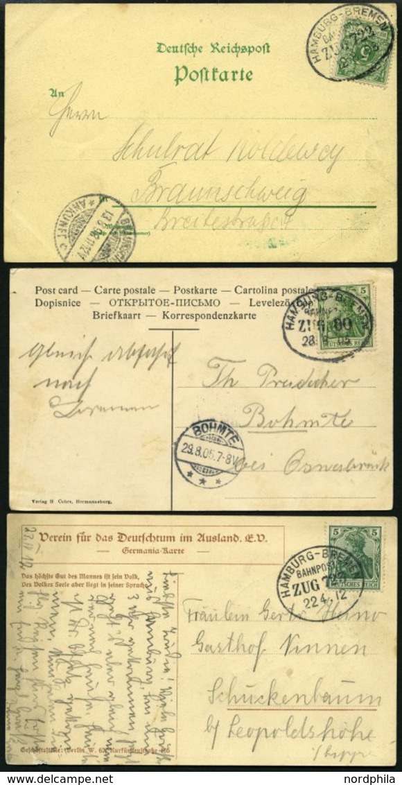 BAHNPOST Hamburg-Bremen (verschiedene Züge Und Typen), 1898-1958, 9 Belege Feinst/Pracht - Franking Machines (EMA)