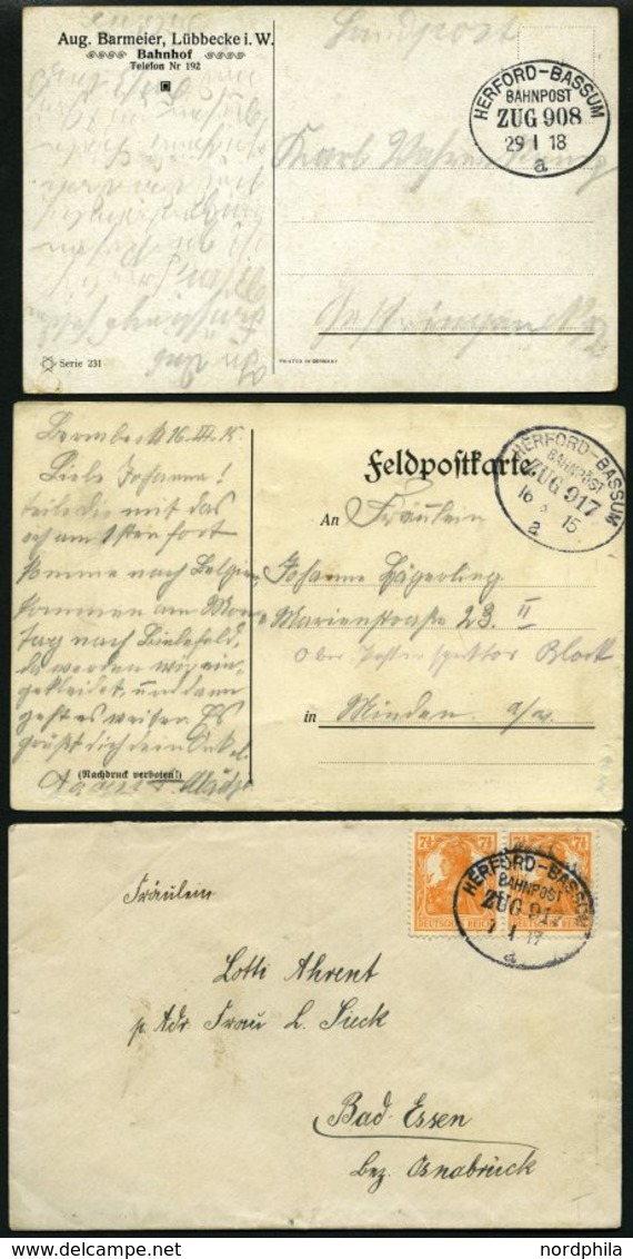 BAHNPOST Herford-Bassum (verschiedene Züge Und Typen), 1906-1957, 9 Belege Meist Pracht - Maschinenstempel (EMA)