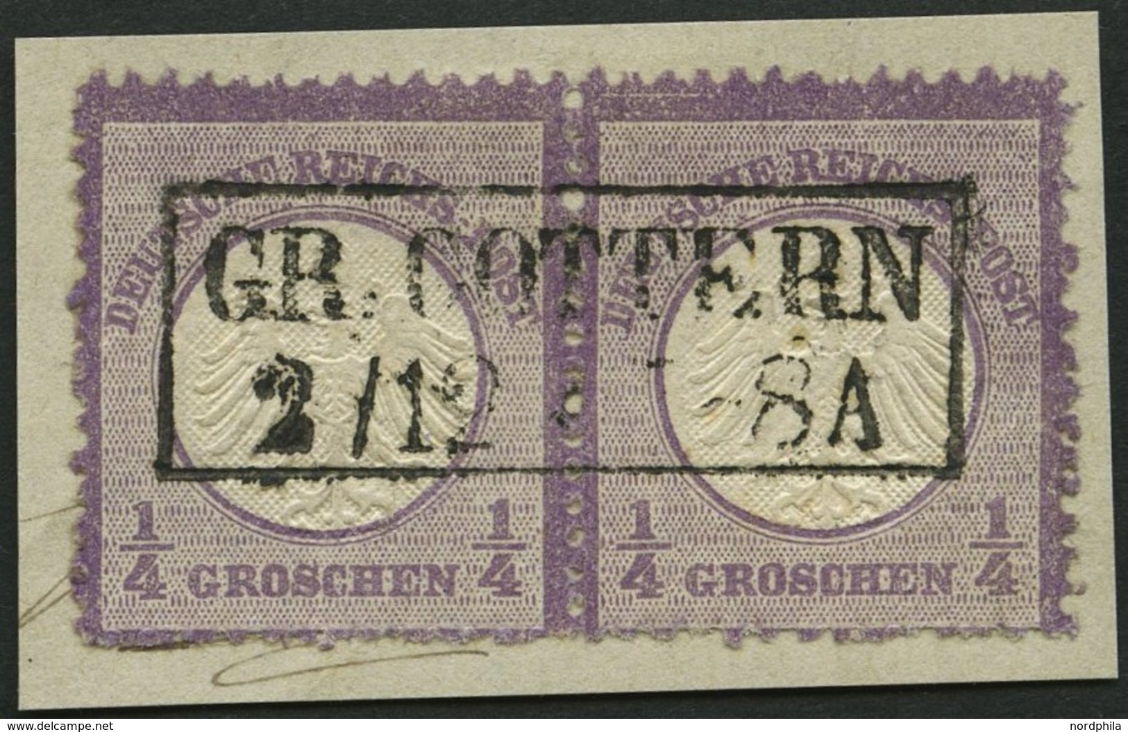 Dt. Reich 1 Paar BrfStk, 1872, 1/4 Gr. Grauviolett Im Waagerechten Paar, Rauhe Zähnung, Unten Nicht Ganz Perfekt, Zentri - Used Stamps