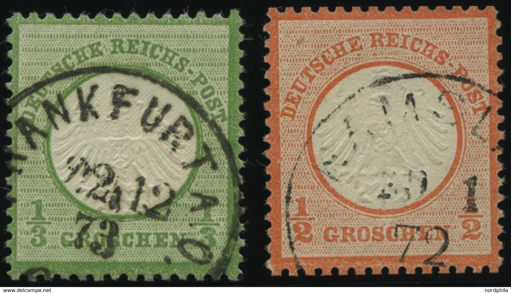 Dt. Reich 2a,3 O, 1872, 1/3 Gr. Gelblichgrün Und 1/2 Gr. Ziegelrot, 2 Farbfrische Gut Gezähnte Prachtwerte, Mi. 105.- - Oblitérés