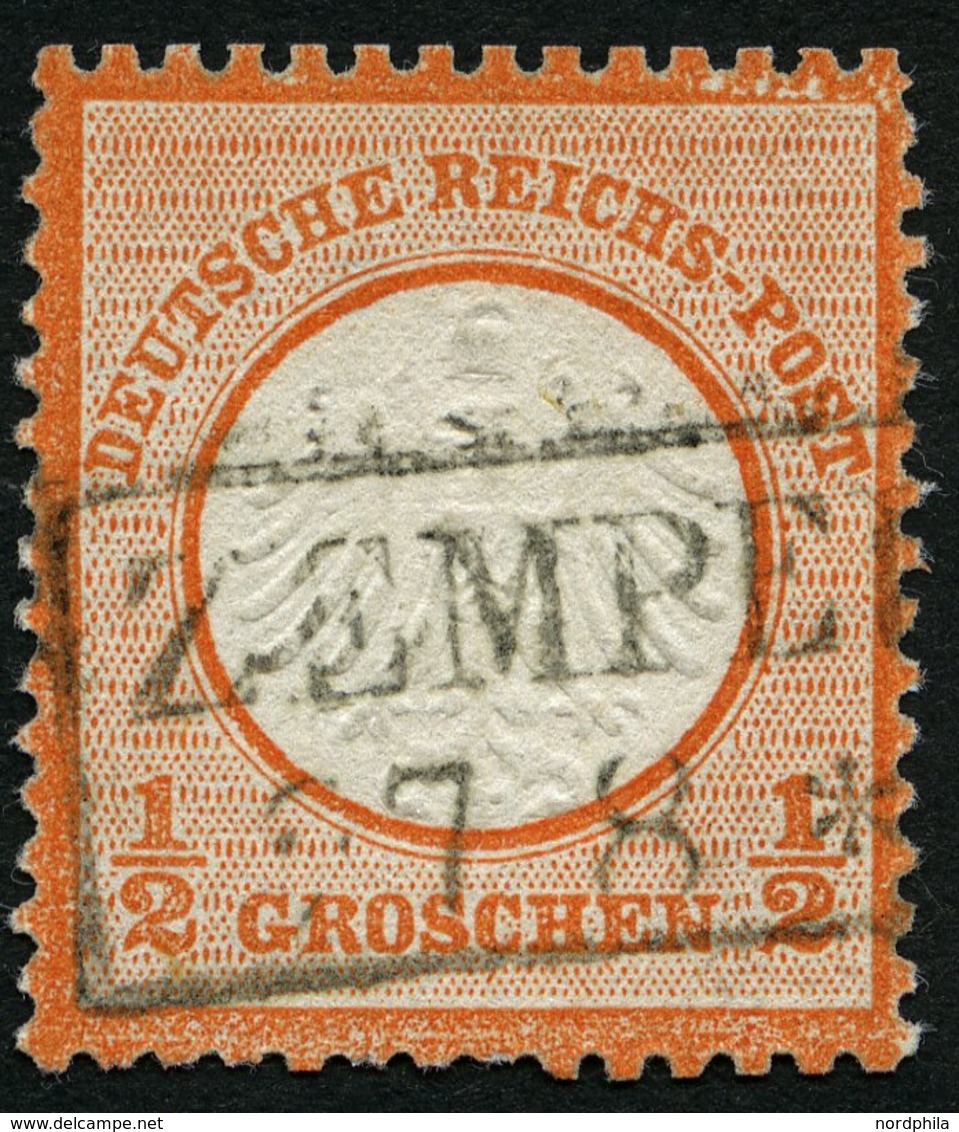 Dt. Reich 3X O, 1872, 1/2 Gr. Ziegelrot Mit Plattenfehler Helle Punkte Im Rahmen Oben Rechts, R2 ZEMPEL(BURG), üblich Ge - Usati