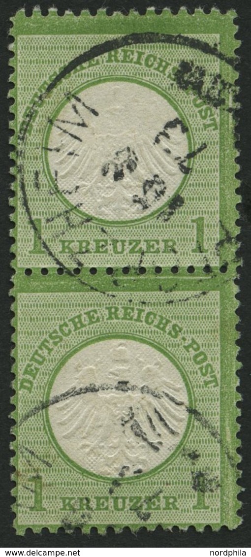 Dt. Reich 7 Paar O, 1872, 1 Kr. Gelblichgrün Im Senkrechten Paar, K1 PFORZHEIM, Pracht, Gepr. Sommer, Mi. 180.- - Usati