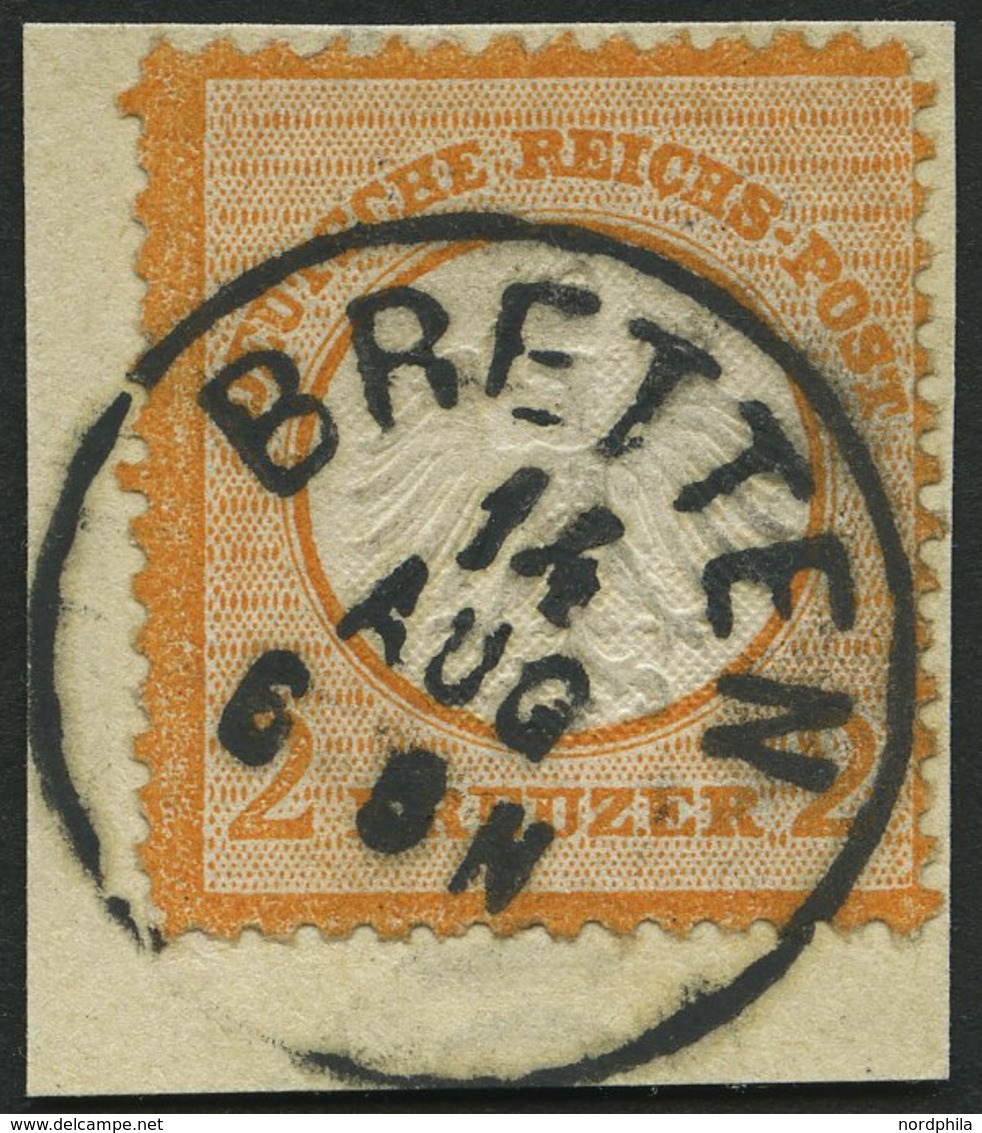 Dt. Reich 15 BrfStk, 1872, 2 Kr. Orange, K1 BRETTEN, Normale Zähnung, Prachtbriefstück, Fotobefund Sommer, Mi. (250.-) - Used Stamps