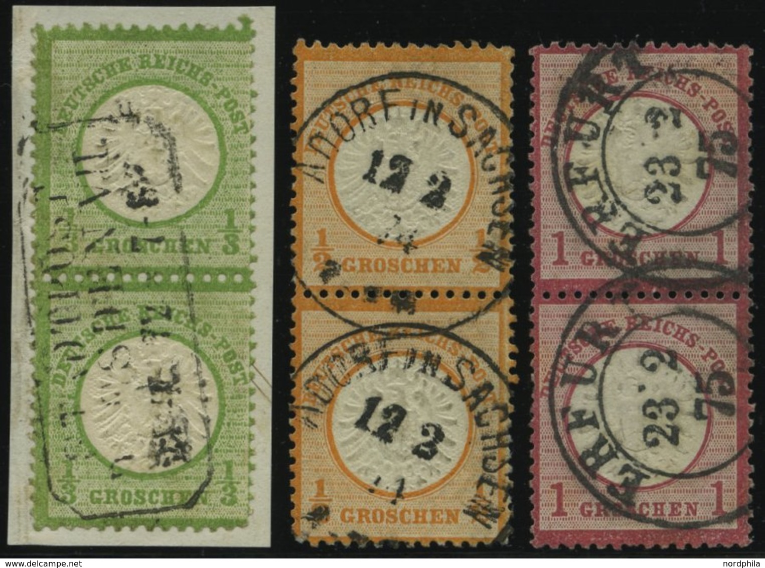 Dt. Reich 17a,18,19 Paar O, 1872, 1/3 Gr., 1/2 Gr. Und 1 Gr., Je Im Senkrechten Paar, Normale Zähnung, Pracht, Geprüft - Used Stamps