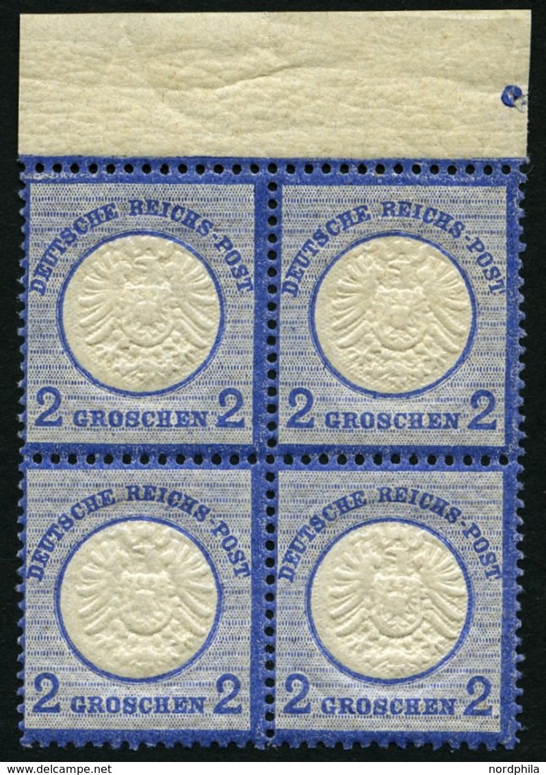 Dt. Reich 20 VB **, 1872, 2 Gr. Ultramarin Im Postfrischen Viererblock Vom Oberrand, Kabinett - Usati